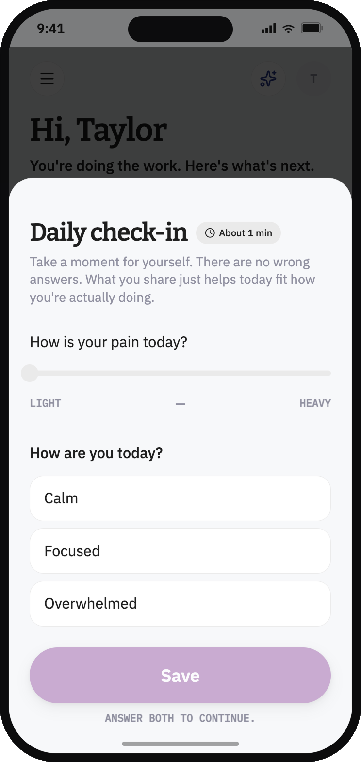 Healing Track Daily Check-in